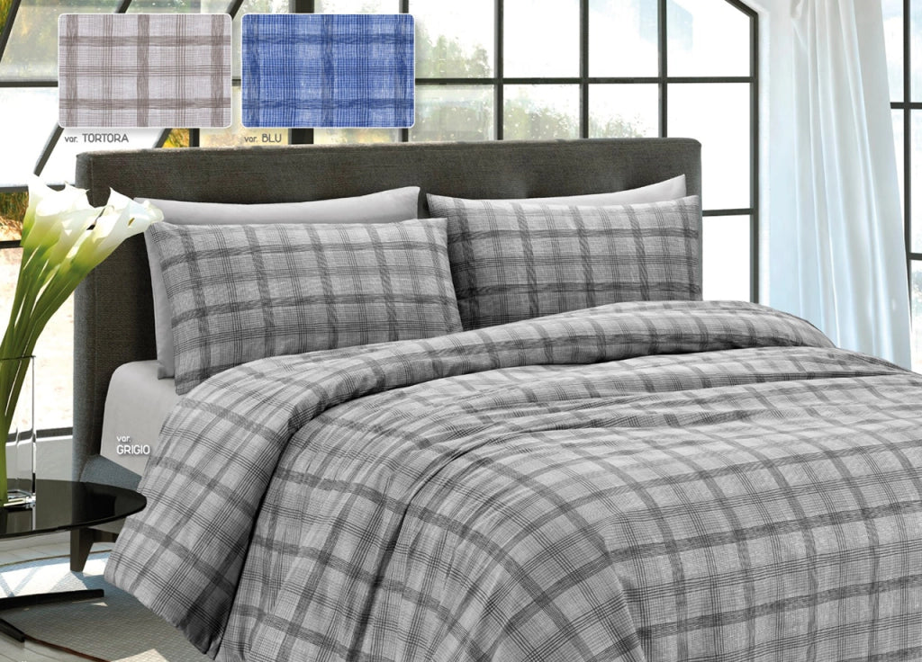 Completo Lenzuola In 100% Cotone Disegno Iseo - 1 Piazza e Mezza - Tortora