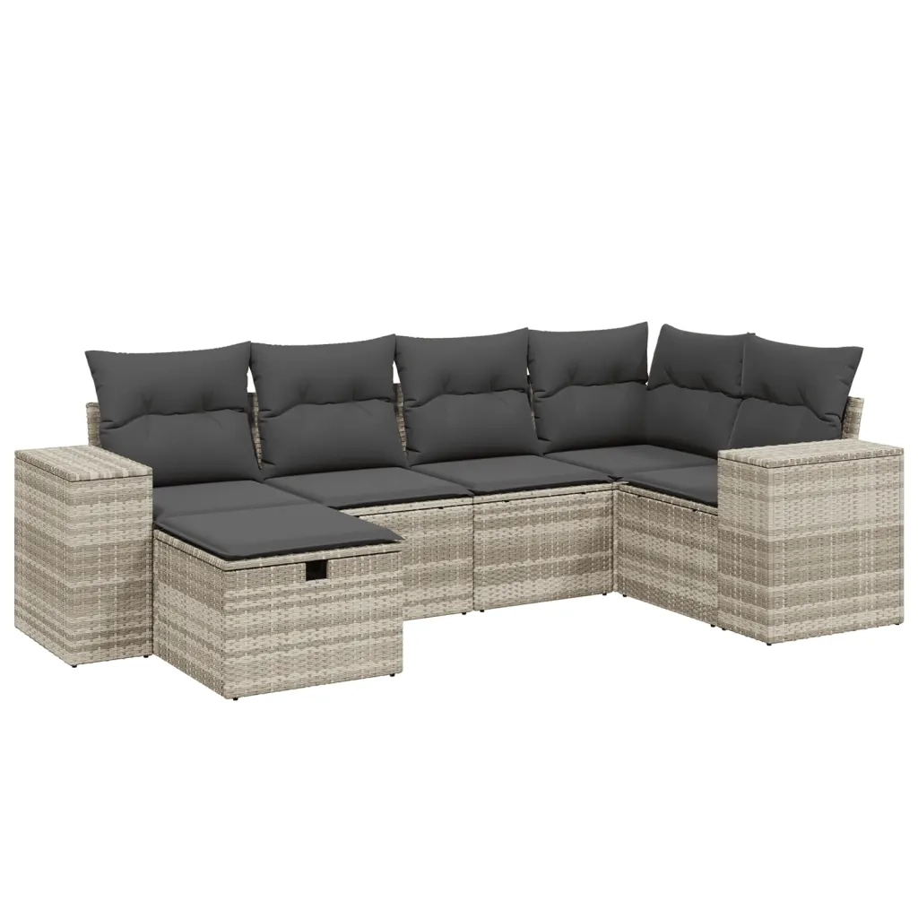 Set Divano da Giardino 6pz con Cuscini Grigio Chiaro Polyrattan 3264418