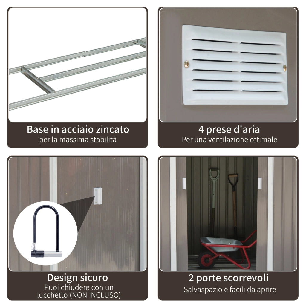 EasyComfort Casetta da Giardino Porta Utensili in Lamiera con Porte Scorrevoli, 213x130x185 cm, Grigio