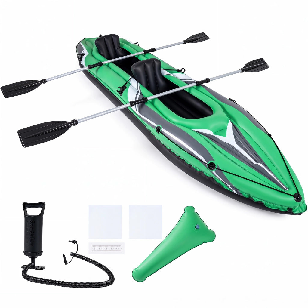 Kayak gonfiabile 2 posti in pvc canoa gonfiabile con 2 sedili 2 pagaie, Kayak righello pompa manuale e kit di riparazione da pesca per lago e mare