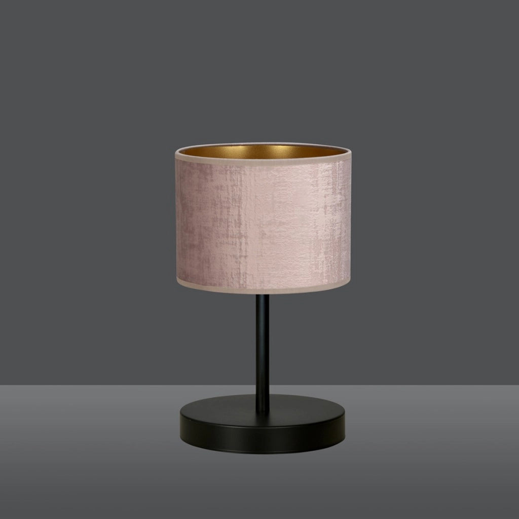 Lampada da tavolo Hilde in acciaio nero e tessuto rosa
