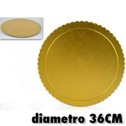 Trade Shop - Set 2pz. Vassoio Porta Sotto Torta Piatto 36cm Oro Tondo Dolci Cartone Trasporto -