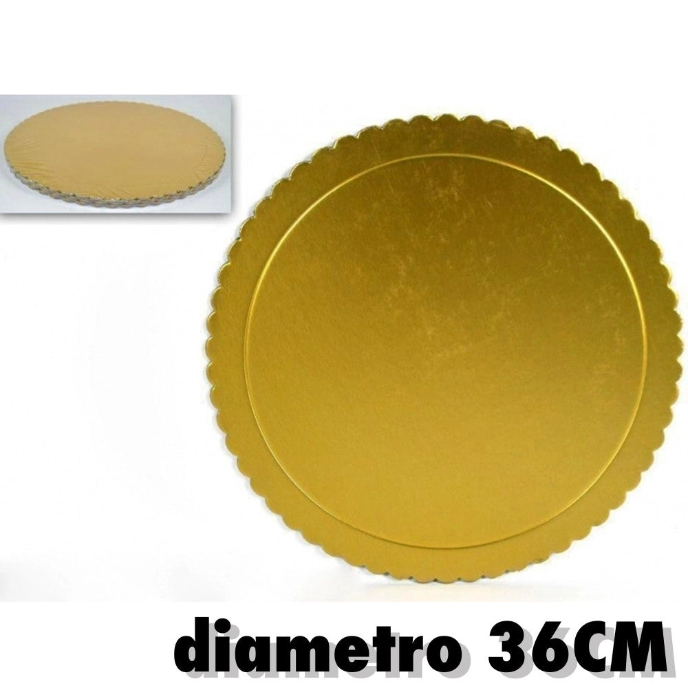 Trade Shop - Set 2pz. Vassoio Porta Sotto Torta Piatto 36cm Oro Tondo Dolci Cartone Trasporto -
