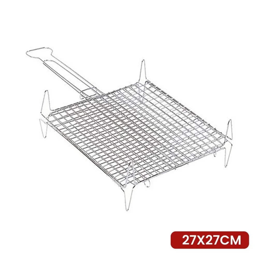 Trade Shop - Graticola Bombata Per Barbecue Griglia In Acciaio Con Piedini Manico 27 X 27 Cm 009927a -