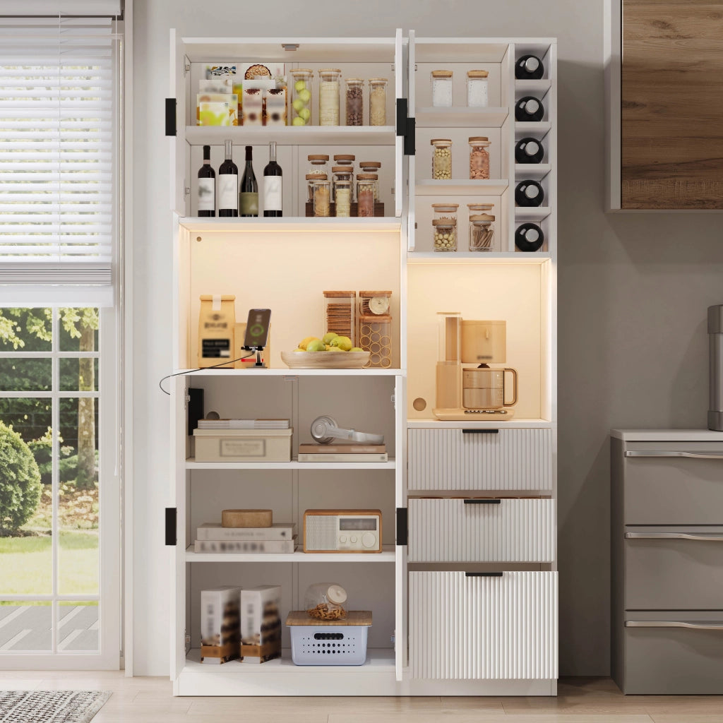 Credenza da cucina con ripiani e LED - per cucina - in MDF - 105×40×180 cm - bianco