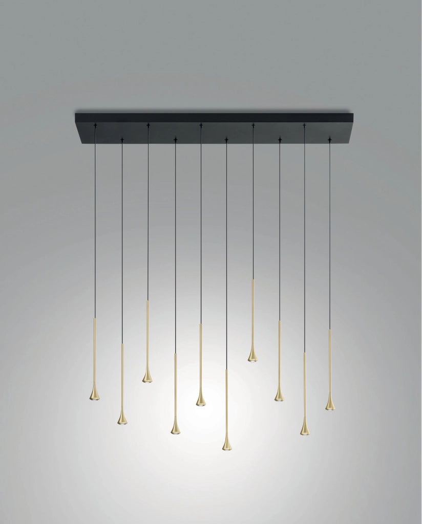 Lampada a Sospensione Susa LED 10x 5W 4650lm 3000K Dimmerabile in Metallo Nero/Ottone Satinato, IP20, Altezza Regolabile - Susa
