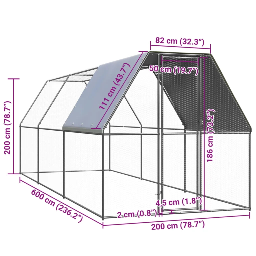 Pollaio da Esterno 2x6x2 m in Acciaio Zincato CFW4680075