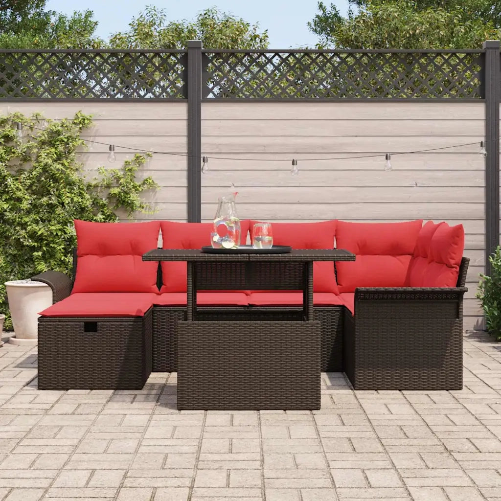Set Divano da Giardino con cuscino 7 pcs Marrone Poly Rattan 3359681