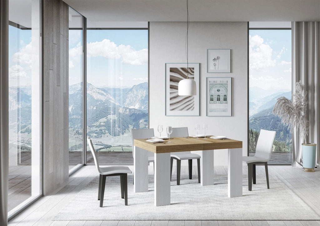 Tavolo Allungabile 130/234x90x77 cm Roxell Mix piano Quercia Natura gambe Bianco Frassino