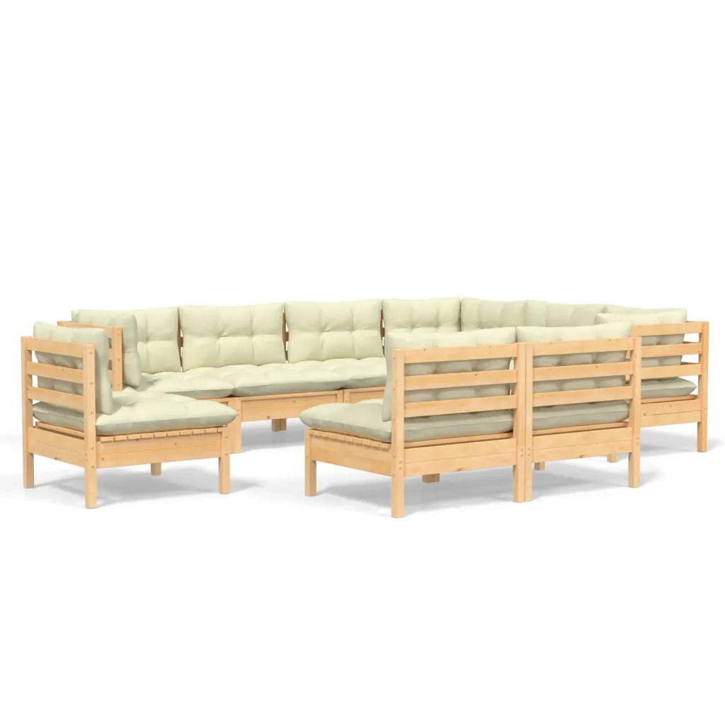Set Divani da Giardino 9 pz con Cuscini Crema Massello di Pino 3096743