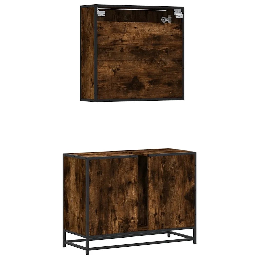 vidaXL Set Mobili da Bagno 2 pz Rovere Fumo in Legno Multistrato