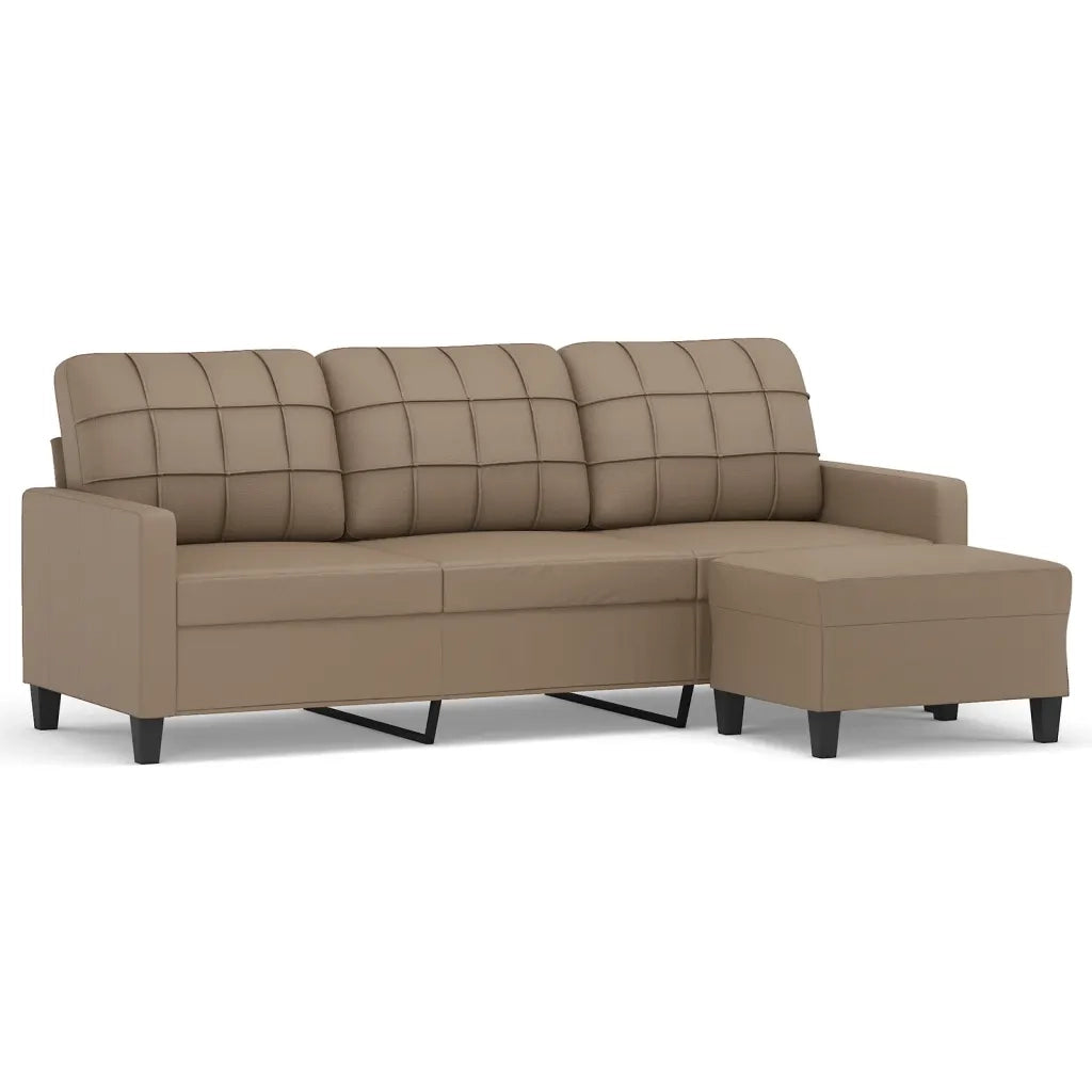 Divano a 3 Posti con Poggiapiedi-Sofa 3 Posti con Poggiapiedi Cappuccino 180cm in Similpelle 928160
