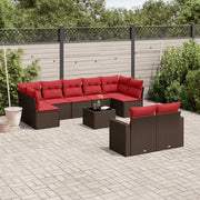 Set Divani da Giardino 10pz con Cuscini in Polyrattan Marrone