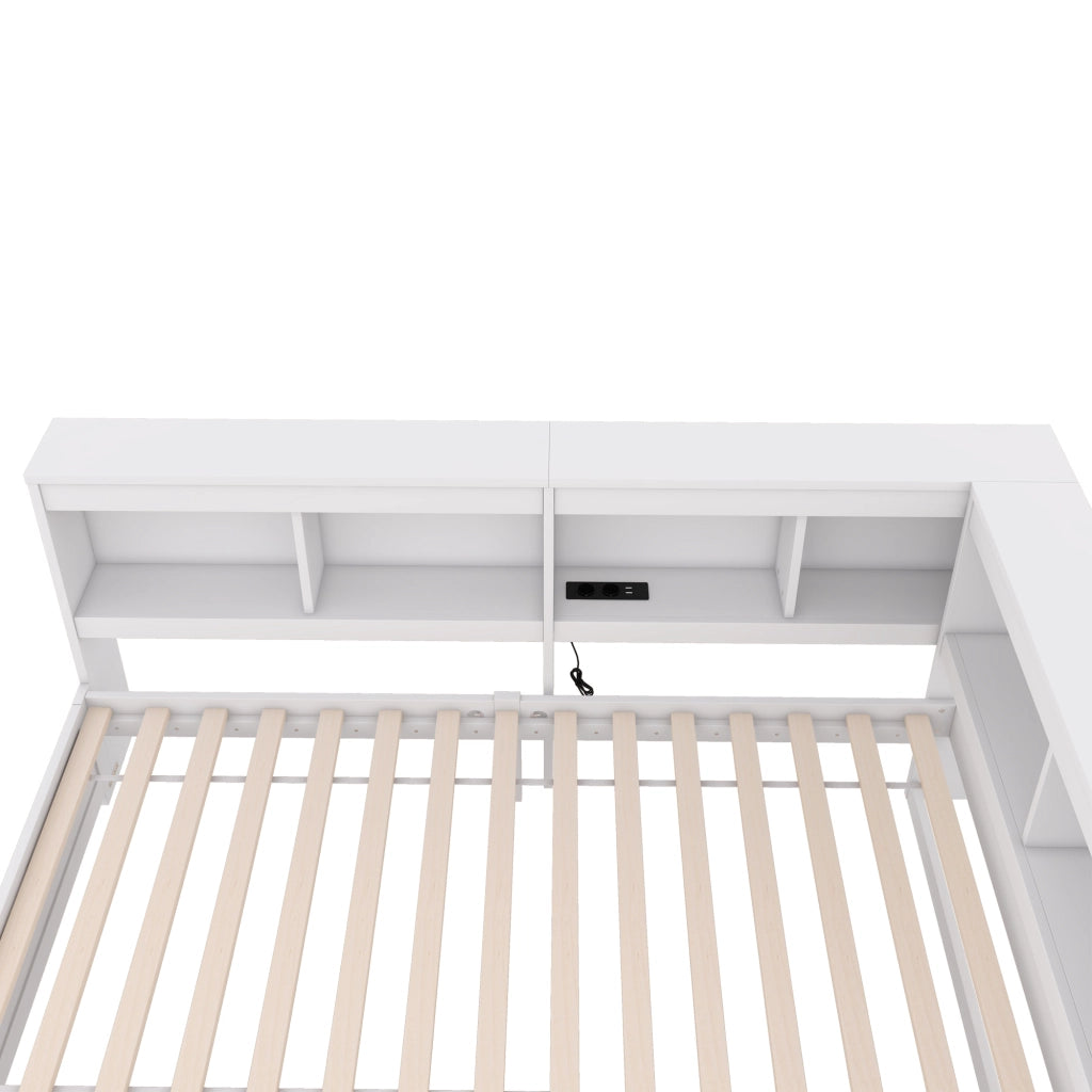 LETTO 90x200 cm con 2 cassetti, prese e 2 porte USB, Bianco