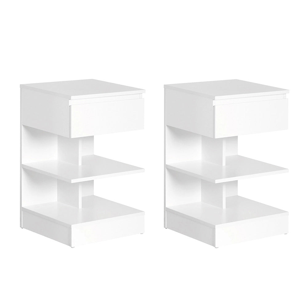 SoBuy FBT49-Wx2, Set di 2 Comodino Camera da Letto - Comodino con 1 Cassetto e 2 Ripiani, Tavolino Salotto - Moderna Cassettiera L39 x P39 x A65 cm Bianco