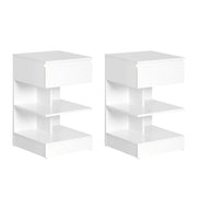SoBuy FBT49-Wx2, Set di 2 Comodino Camera da Letto - Comodino con 1 Cassetto e 2 Ripiani, Tavolino Salotto - Moderna Cassettiera L39 x P39 x A65 cm Bianco