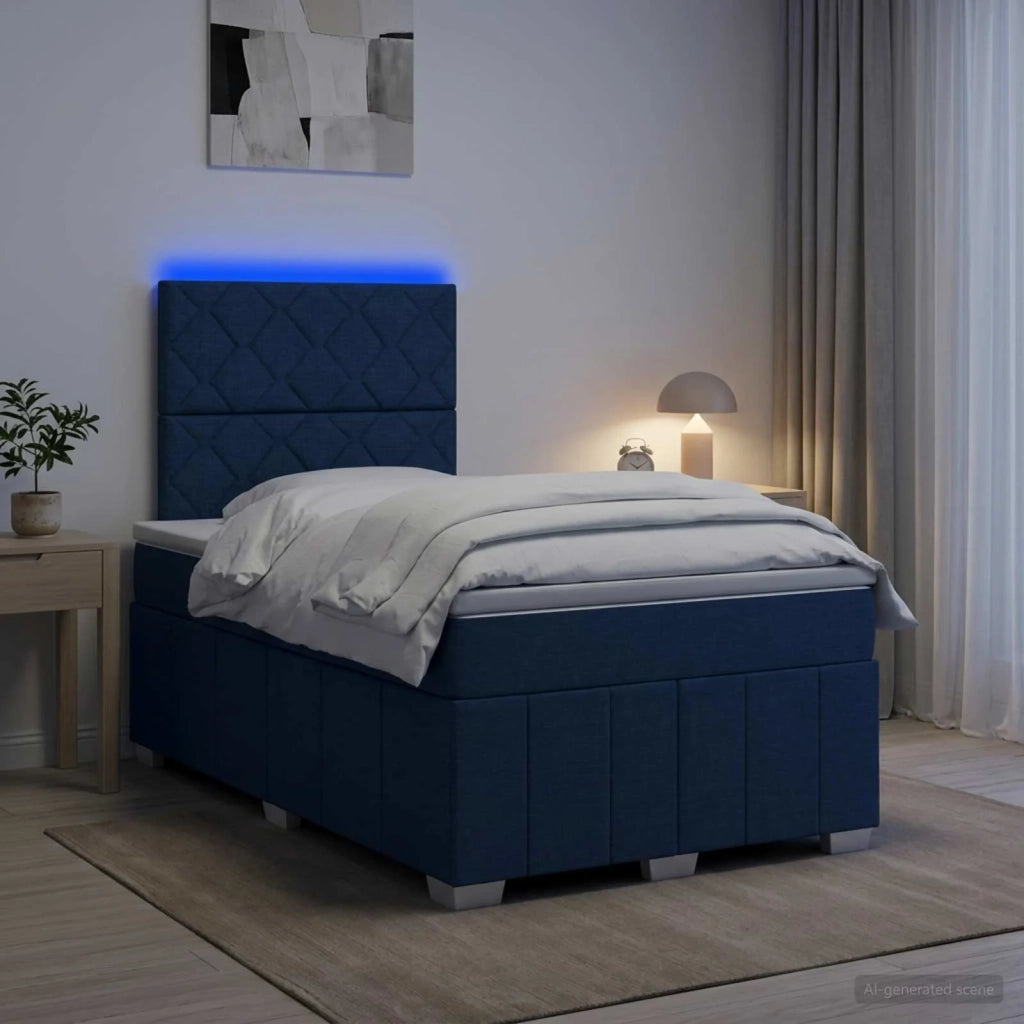 Letto Box Spring LED con Materasso Blu 120 x 200 cm Tessuto 3455590