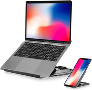 Portatile Inclinabile e Rotativo - Altezza Regolabile - Compatibile con MacBook - Supporto per Telefono Rimovibile - Nero