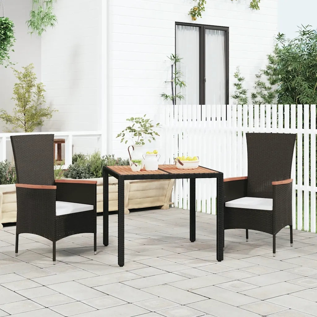 Tavolo da Giardino | Tavolino da esterno Piano Legno Nero Polyrattan Massello Acacia