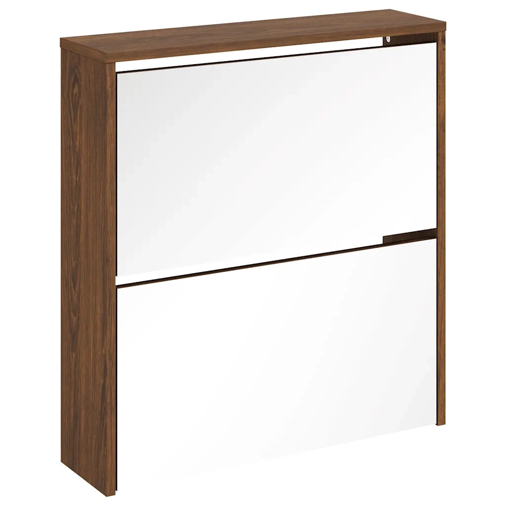 Scarpiera con Specchio a 2 Livelli Rovere marrone 63x17x67 cm 342634