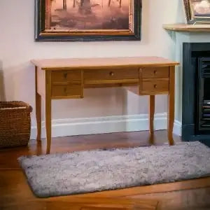 Scrivania scrittoio in legno arte povera 5 cassetti miele