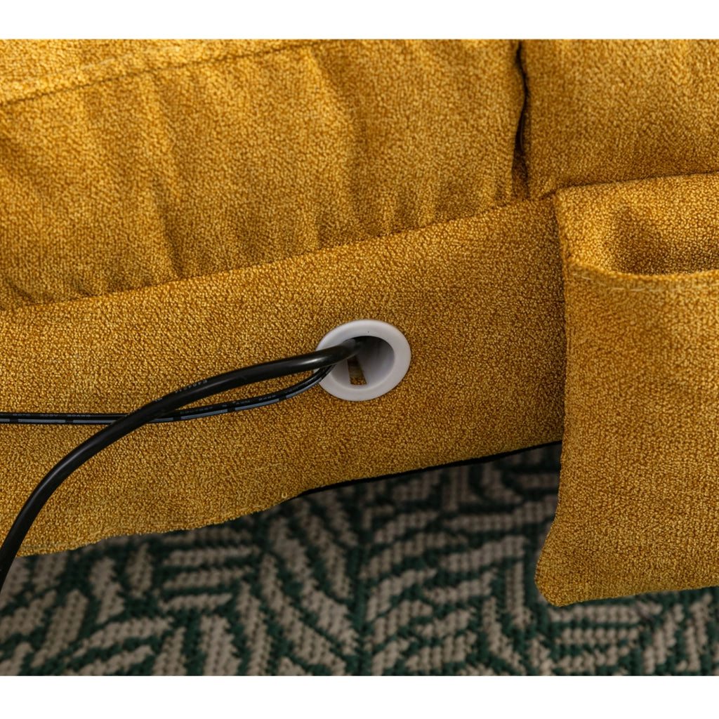 Chaise longue relax con vibrazione; schienale ergonomico 140°; 55x148x84 cm; lino giallo senape
