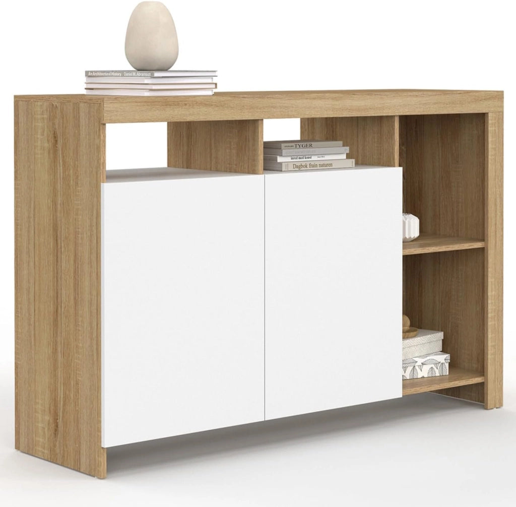 Credenza MALO 110 cm, legno e ante bianche
