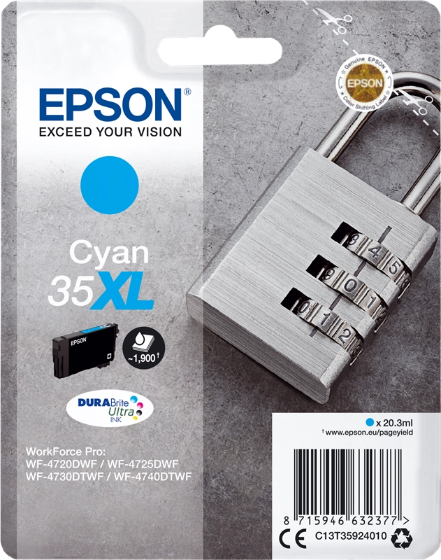 Epson Padlock Singlepack Cyan 35XL DURABrite Ultra Ink