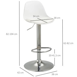 Set di 2 sgabelli da bar 42x38x82-104 cm regolabili in altezza in pelle sintetica bianco