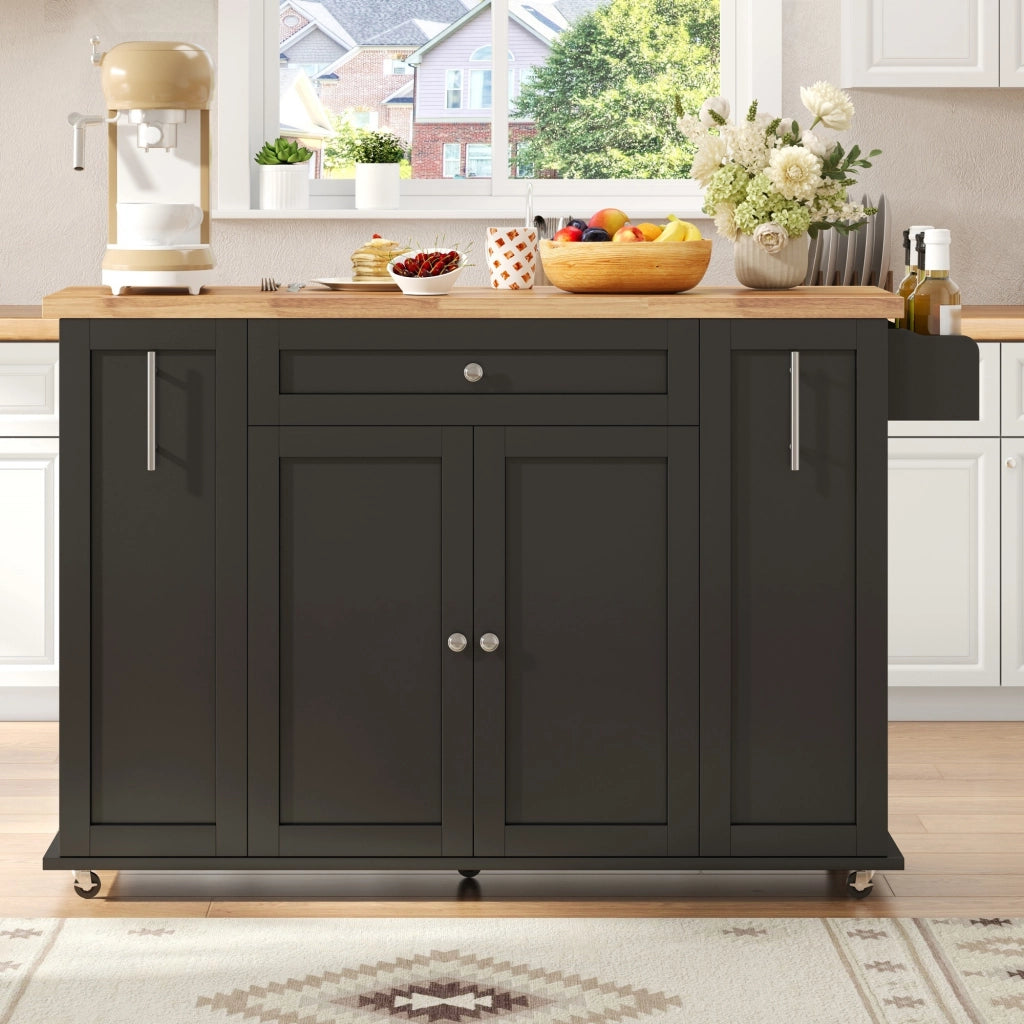 Isola da cucina mobile con piano ribaltabile in MDF nero e naturale