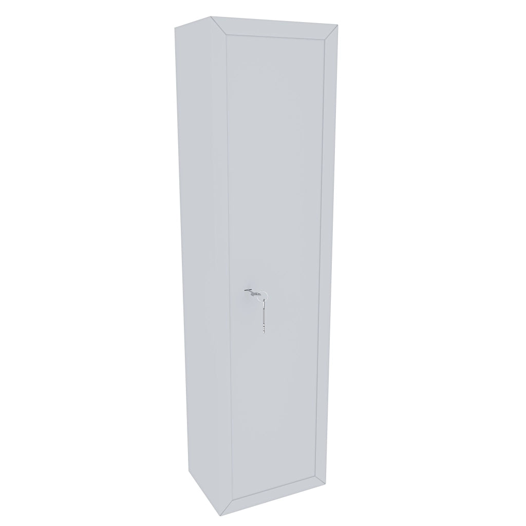 Armadio Portafucili Blindato Per Armi In Acciaio Con Cassetto Tesoretto Con Serratura A Chiave Doppia Mappa Cassaforte Sicura 148 x 40 x 28 Cm (7 Posti)  Bianco Opaco