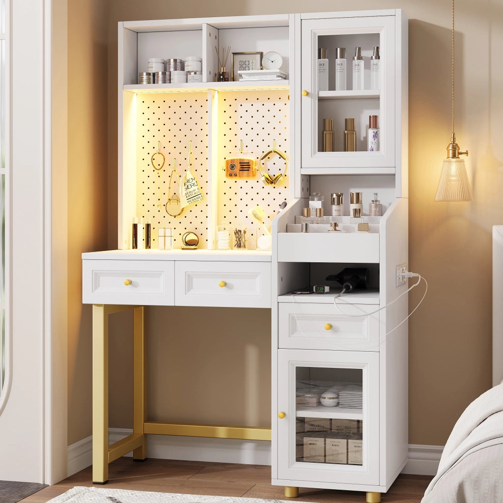 TOELETTA multifunzionale LED 100x45x156 cm MDF bianco e oro