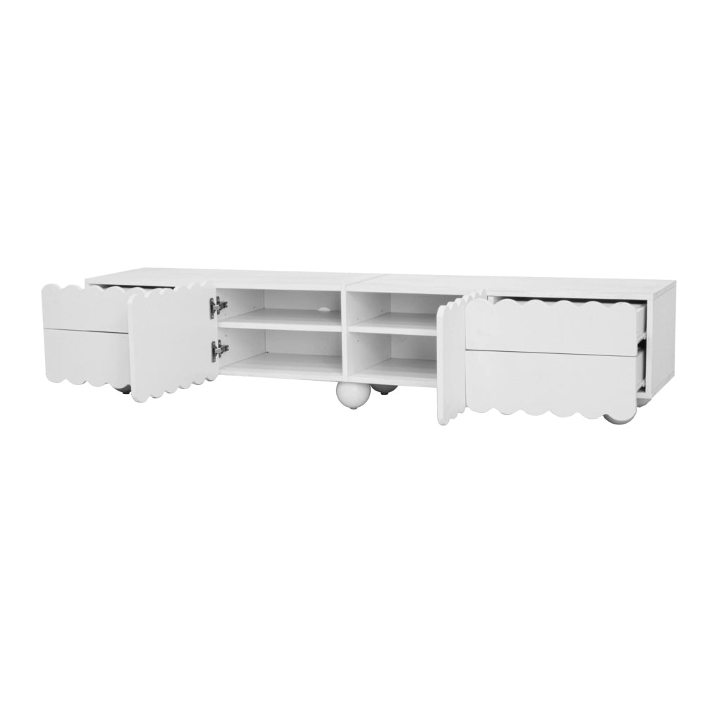 Mobile TV basso bianco 175 x 38 x 37 cm in MDF e pannello truciolare; con cassetti e ante
