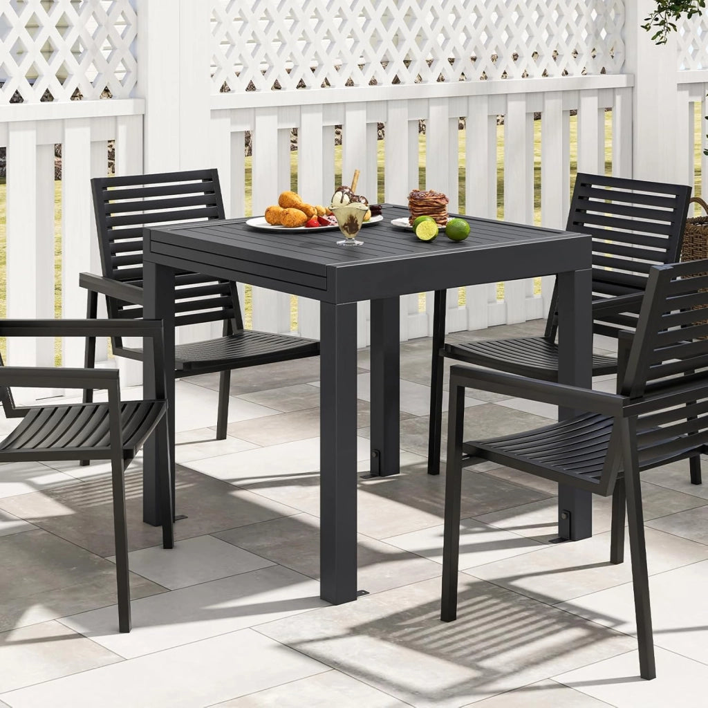 Tavolo da Giardino Allungabile per 4-6 Persone, Tavolo da Pranzo Regolabile da 80 a 160cm Resistente alle Intemperie in Alluminio, Tavolo da Esterno Rettangolare (Grigio Scuro)