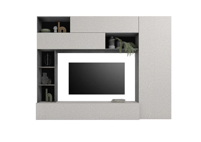 Parete Attrezzata Design Contemporaneo 277x40x210 cm Pratiko Ghisa e Pietra