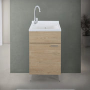 Mobile lavatoio 50x50 cm rovere con vasca in resina e asse lavapanni