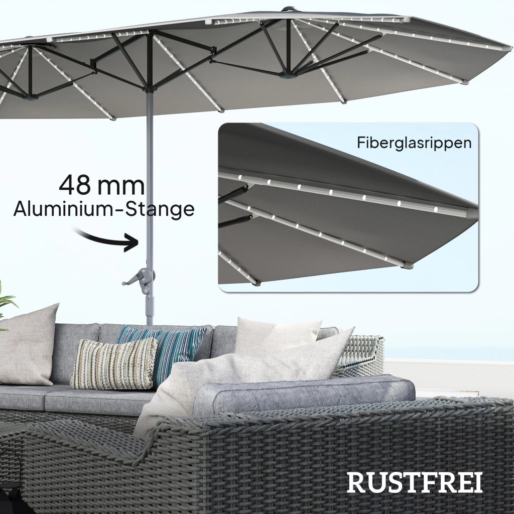 Ombrellone Doppio con Luci Solari ¨C zephmum ¨C Alluminio Polyester UPF50+ Antracite