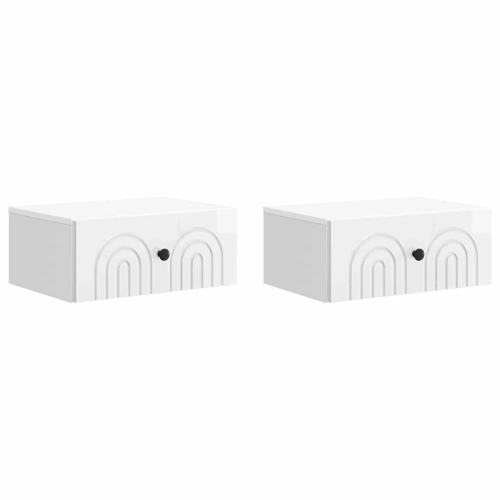 Set di 2 Comodini | Armadio da Notte | Mobiletto da notte a muro Bianco Lucido 49 x 34,5 x 20 cm