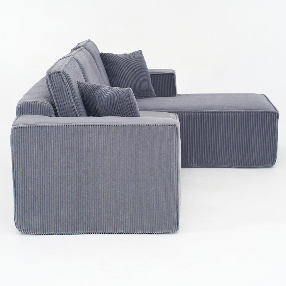 Divano angolare in velluto costato - Xylo - 2 posti + chaise longue, schiuma ad alta densit¨¤, grigio