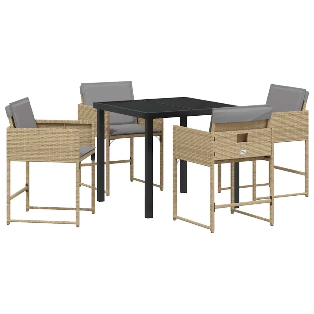 Set da Pranzo per Giardino con cuscino 5 pcs Beige polyrattan