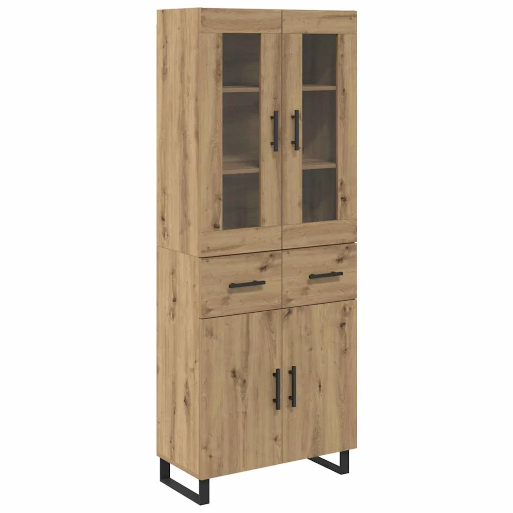 Credenza 2 pcs Rovere artigianale Legno Stratificato e Vetro