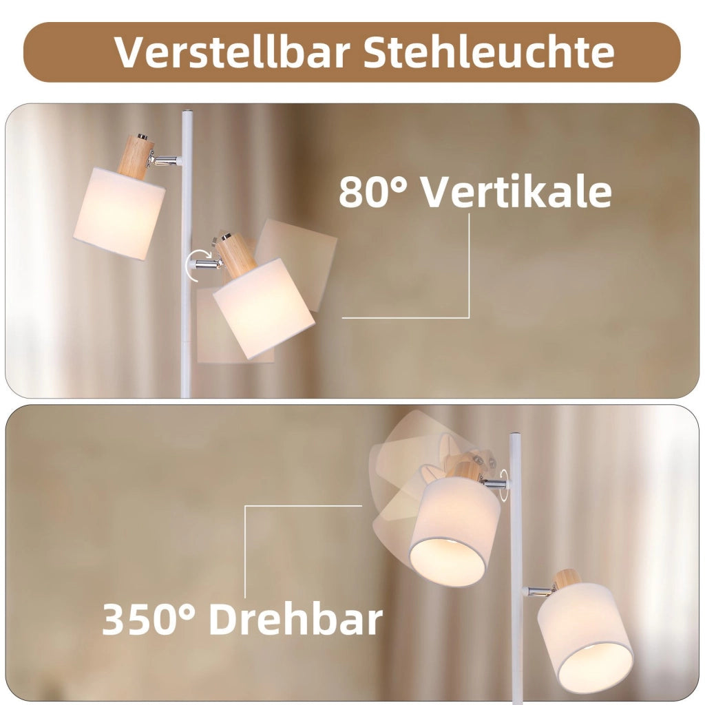 ZMH Lampada da terra 145cm 2 fiamme paralume tessuto bianco girevole per soggiorno camera letto
