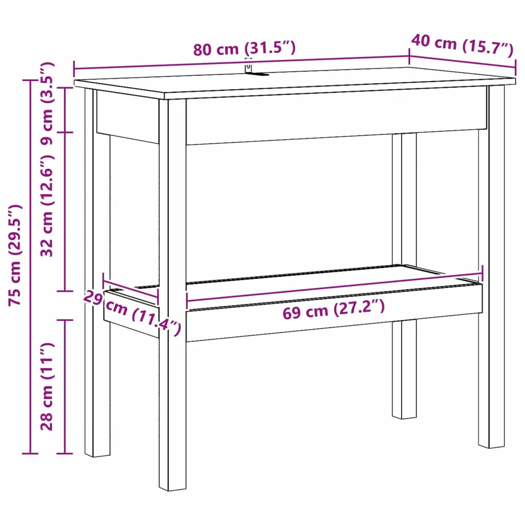 Tavolo consolle con lo scaffale Marrone Cera 80 x 40 x 75 cm 858220