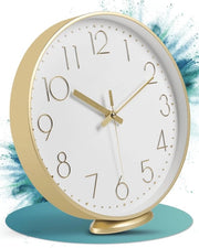 Orologio da parete in oro - Da appoggiare o da appendere - 20 cm - Silenzioso - Classico e moderno - Senza suono ticchettante - Per salone, ufficio e molto altro