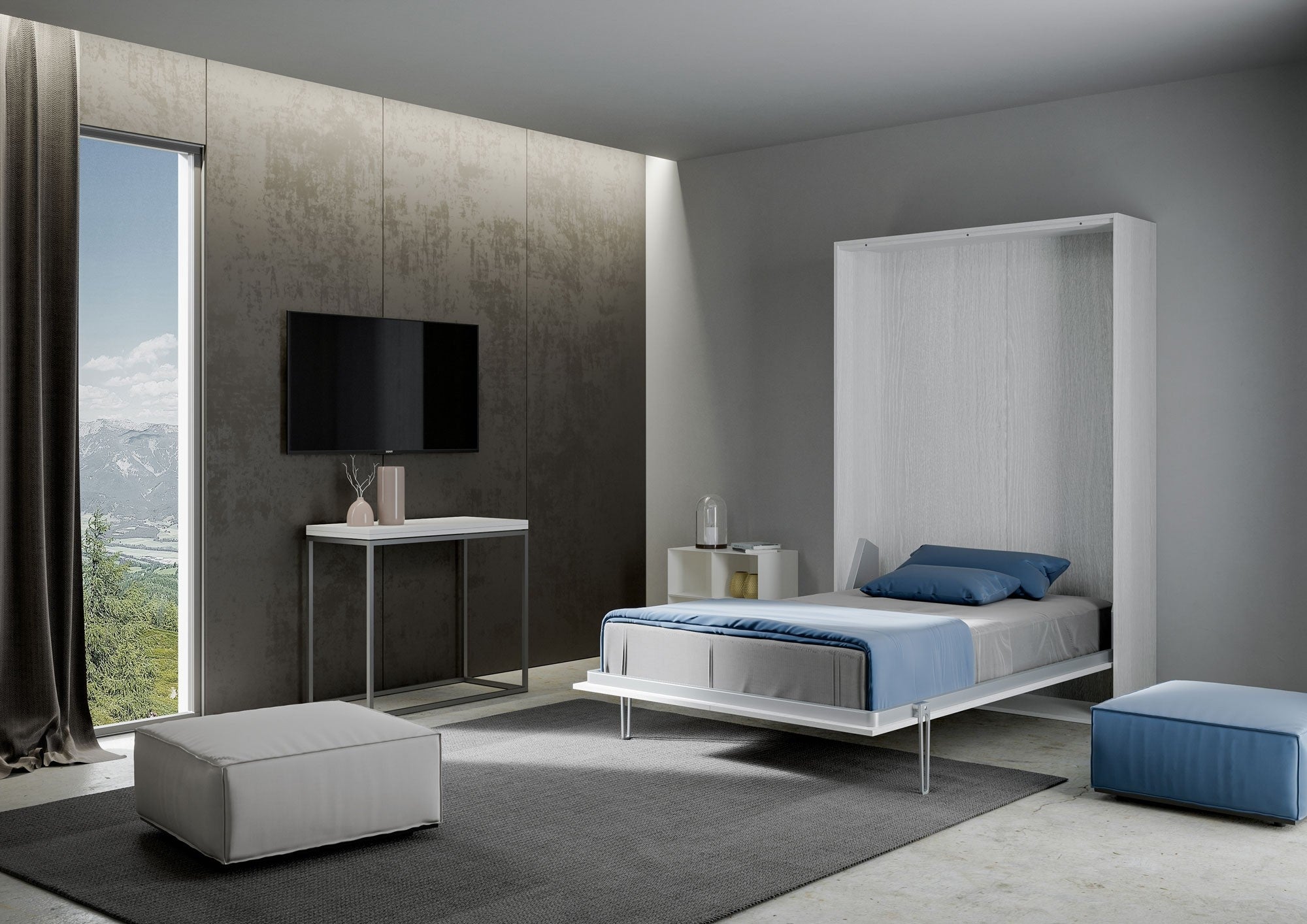 Letto 1 Piazza e Mezzo a Scomparsa Salvaspazio Kentaro H210 cm Bianco
