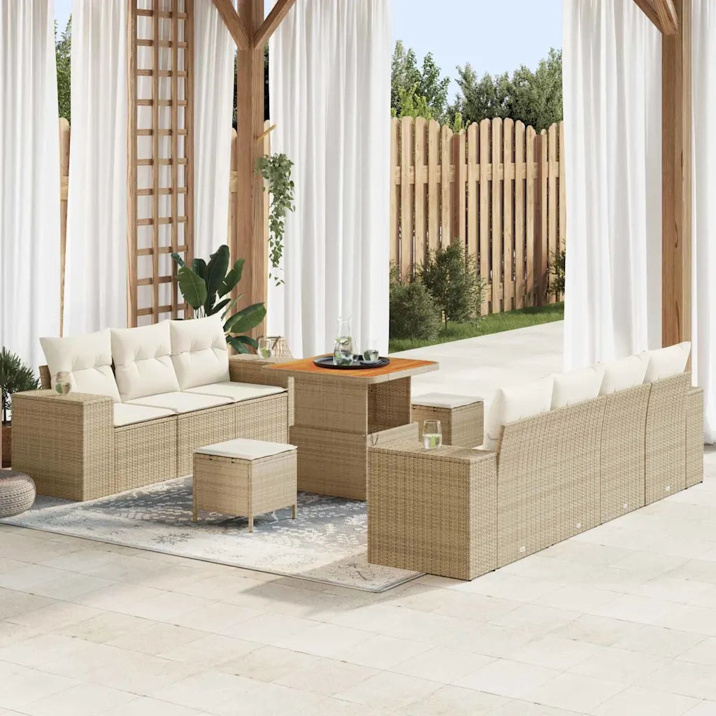 Set Divano da Giardino 10 pcs Beige polyrattan