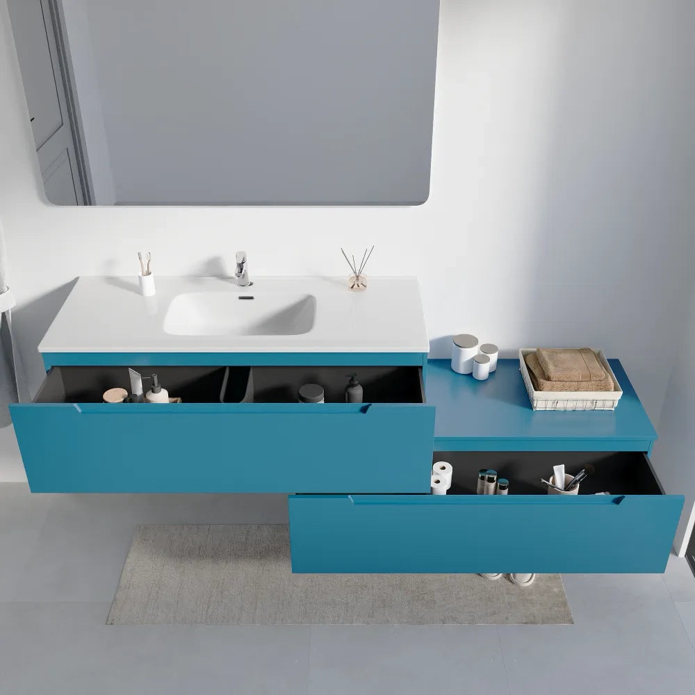 Mobile bagno sospeso modulare 100 cm dusk blue opaco due cassetti con lavabo | Bako