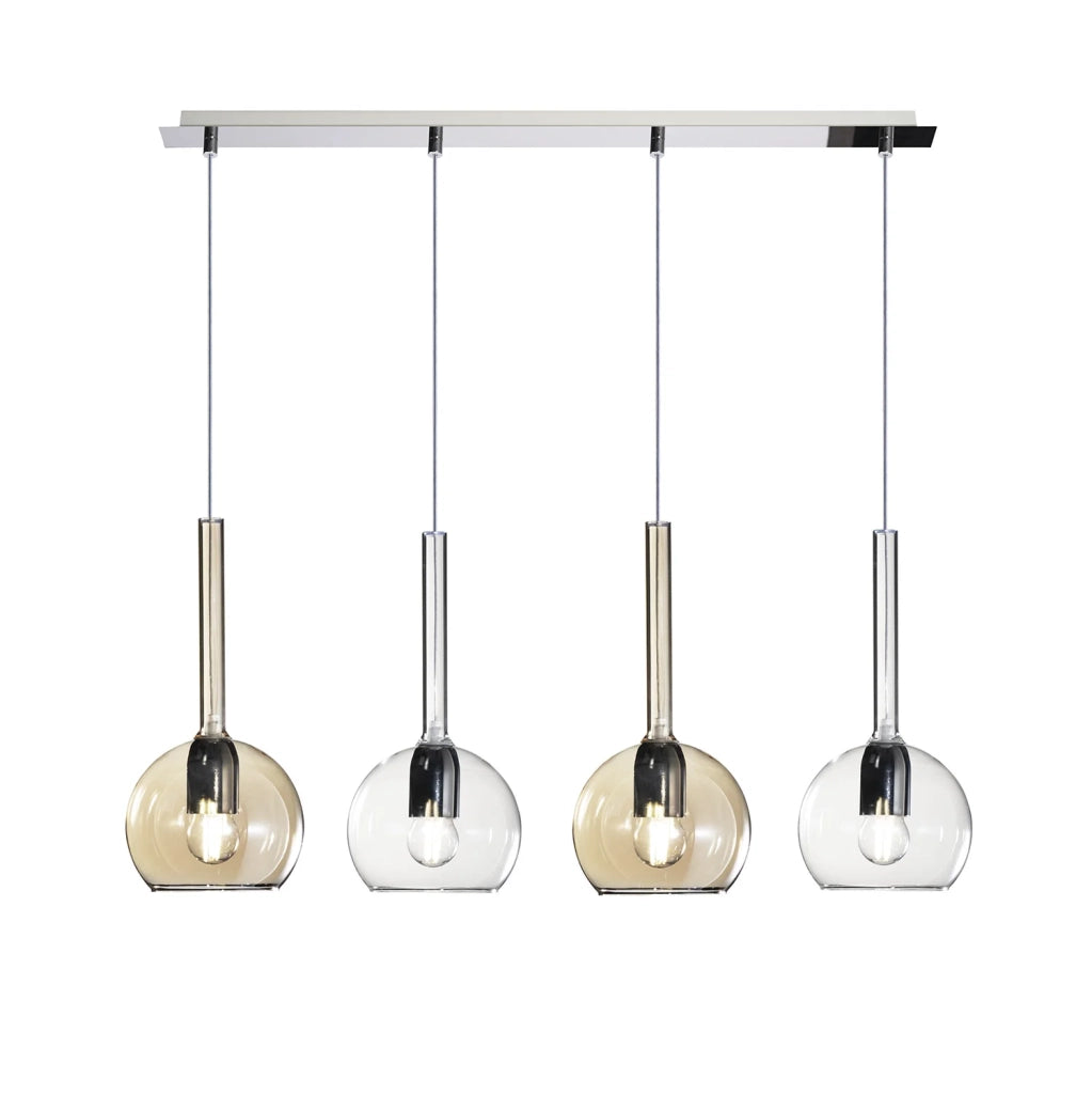 Lampadario Contemporaneo Future Metallo Cromo Vetro Trasp-Ambra 4 Luci E27