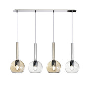 Lampadario Contemporaneo Future Metallo Cromo Vetro Trasp-Ambra 4 Luci E27