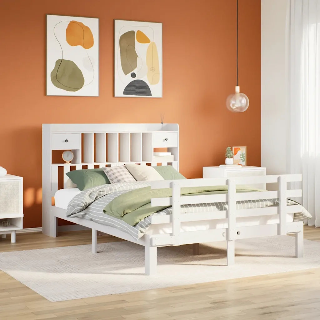 Letto Libreria senza Materasso Bianco 140x200 cm Legno di Pino 3322797